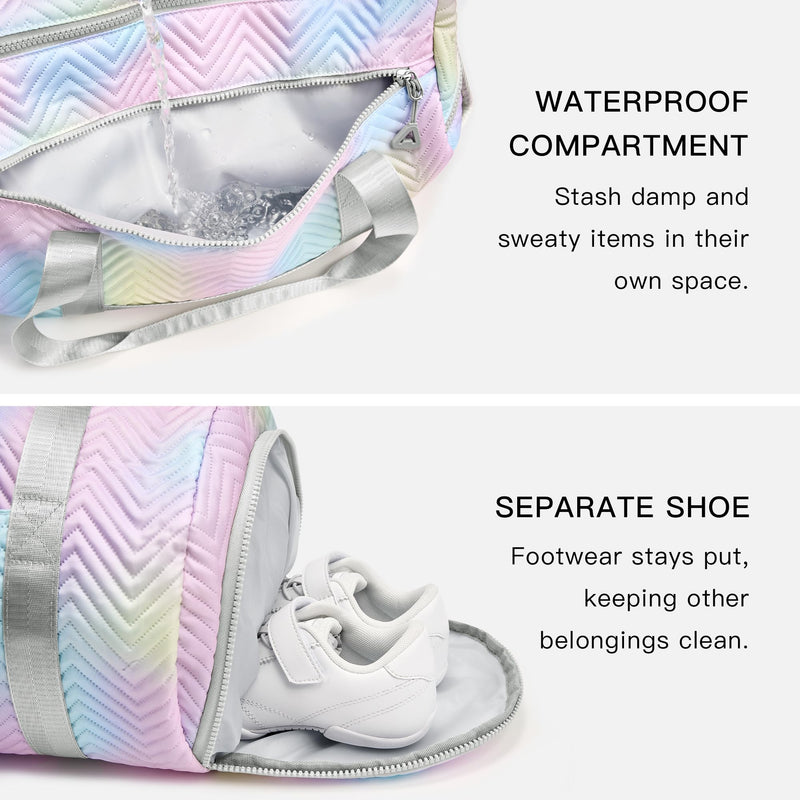 STELLE Dance Bag for Girls Ballerina Bags Gym Duffle(RW,F) | Spacious duffle bag with shoe compartment,Perfect for ballet,Gymnastics,Cheer,Travel and gifts Rainbow Wash
