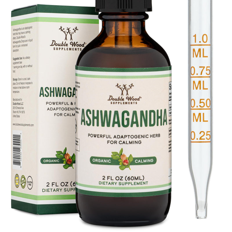 [Australia] - Ashwagandha Organic Drops for Stress Relief (1,200mg, 60 Servings) Ashwagandha Tincture for Adrenal Support and Cortisol Manager (Vegan Safe, Gluten Free, Non-GMO) by Double Wood 