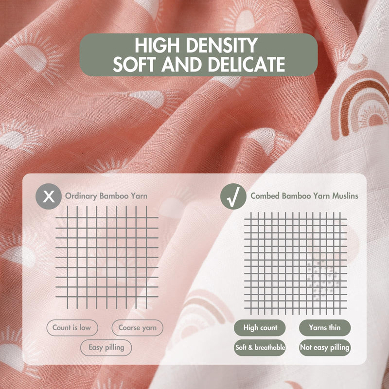 [Australia] - GLLQUEN BABY Receiving Blanket Boy Cotton Muslin Swaddle Blankets Girl Newborn Squares Breathable & Soft Thin Baby Blankets Cloths Double Absorbent Infant Swaddling Wrap - 6 Pack (Sun) Sun 