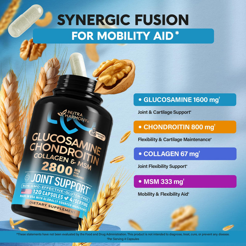 Glucosamine Chondroitin MSM Collagen - Joint Supplements 2800 mg - 120 Caps 120 Count (Pack of 1)