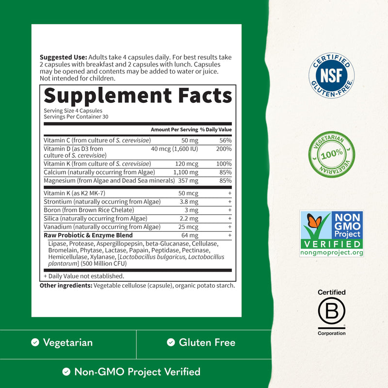 Garden of Life Raw Calcium Supplement for Women and Men - Vitamin Code Made from Whole Foods with Magnesium, K2, Vitamin D3 and Vitamin C plus Probiotics for Digestion, 120 Capsules 120 Count (Pack of 1)