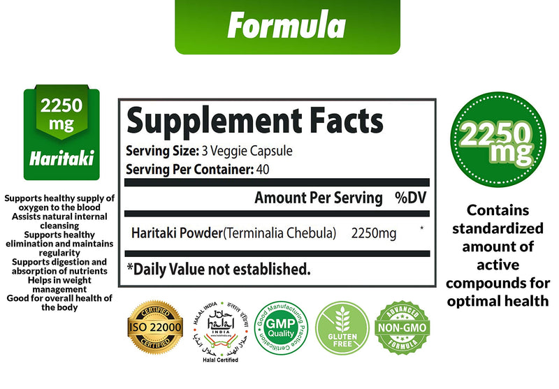 [Australia] - Organic India Haritaki Capsules 2250MG, Rejuvenation, Improving Digestion, Maintains Regularity | Non-GMO Vegan Gluten-Free Herbs and Supplements, 120 Caps 