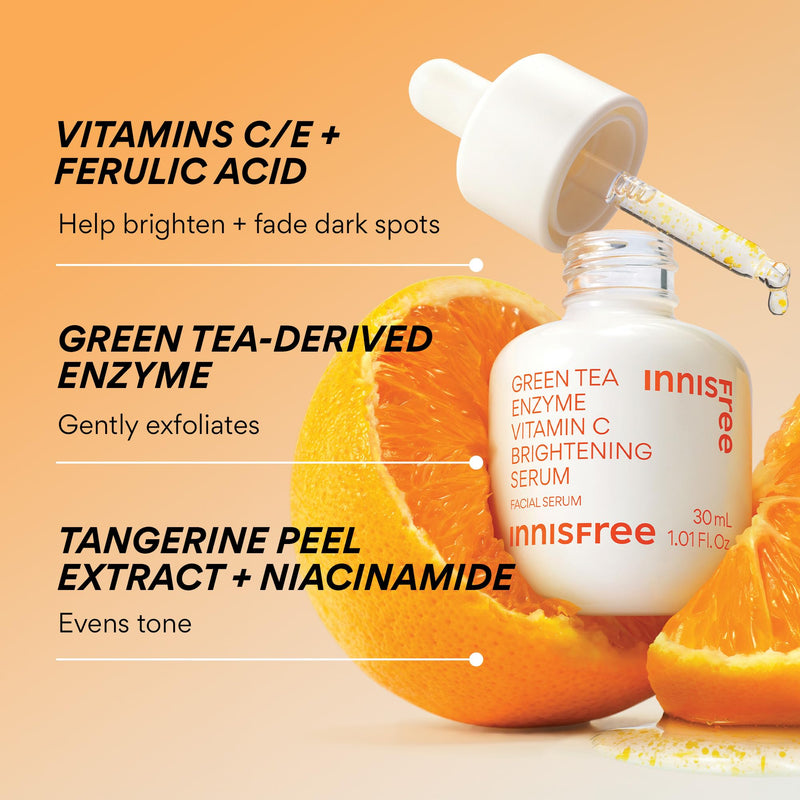 Innisfree Green Tea Enzyme Vitamin C Serum for Brightening Dark Spot Correction, Korean Face Serum for Radiant Glow 1.69 fl .oz. / 50ml: Jumbo Size