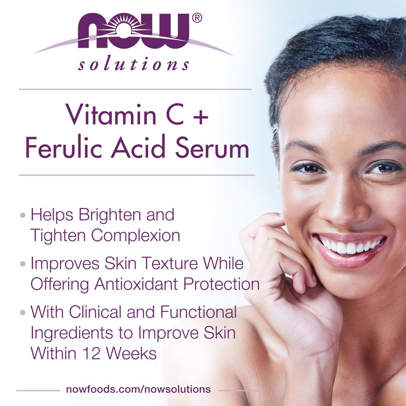 NOW Foods Solutions, Vitamin C Serum Plus Ferulic Acid, Skin Brightening and Tightening, Highly Concentrated, 1-Ounce 1 Fl Oz (Pack of 1)