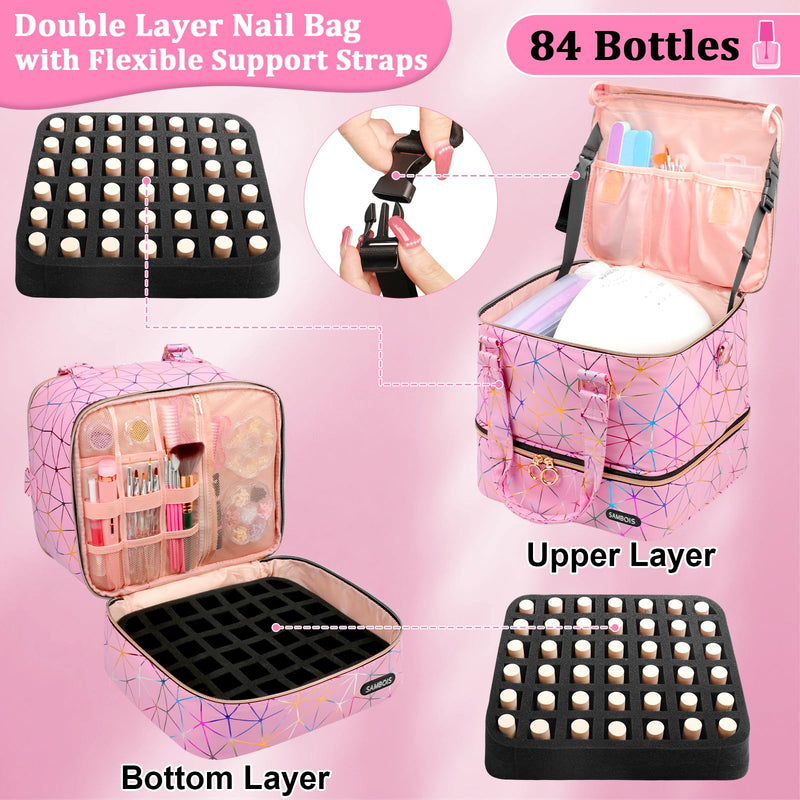 Travel Carrying Case for Shark Flex Style, Hair Dryer Attachments& Nail Polish Organizer Bag Holds 84 Bottles (15ml/0.5 fl.oz)& Nail Lamp Black