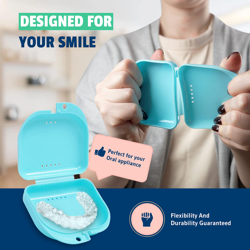 [Australia] - Retainer Case - Pack of 2 - Odorless Mouth Guard Case - Ventilated, Durable & Hygienic for Carrying and Protecting Braces, Dentures & Aligners - 3.14 x 3.14 x 1.1 - (Bluish) Set of 2 Bluish 