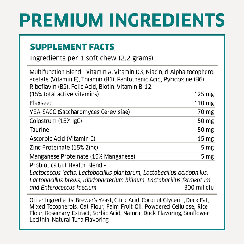 Dog Multivitamin - Dog Vitamins and Supplements - Digestive Enzymes & Probiotics - Probiotics for Dogs - for Skin and Coat Allergies - Immune System & Overall Health - 120 Soft Chew Dog Treats - PawsPlanet Australia