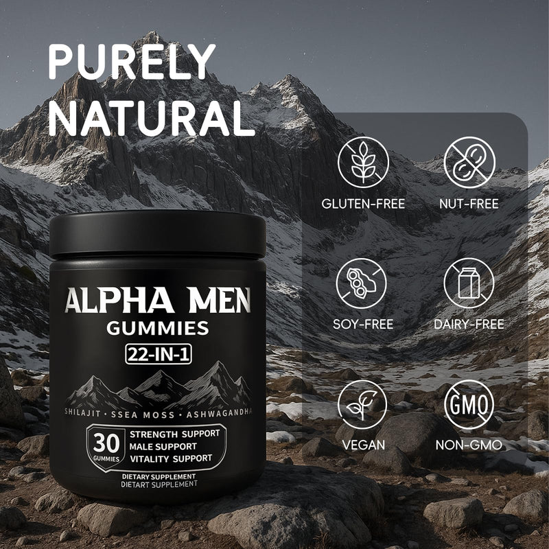 [Australia] - Alpha Gummies for Men - 22 in 1 Gummies with Pure Shilajit | Sea Moss | Ashwagandha | Organic Manuka Honey + 19 More Ingredients, Help Support Daily Energy, Drive & Active Performance, 30 Gummies 