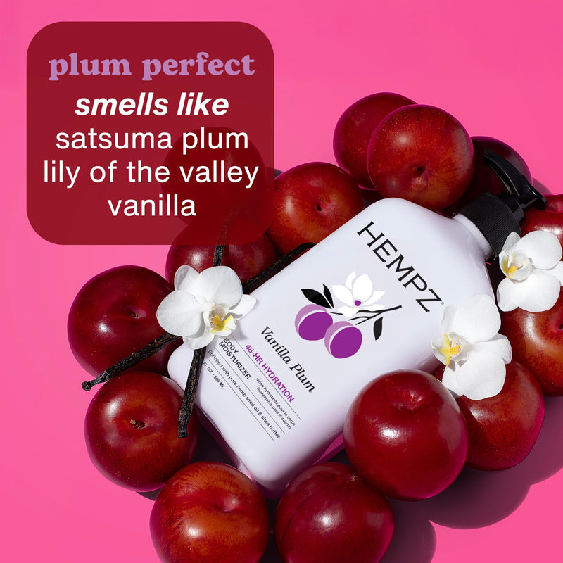 Hempz Limited Edition Vanilla Plum Moisturizing Body Lotion - 17 Fl Oz | Kakadu Plum Extract & Shea Butter, Hemp Seed Oil for Dry Skin, 48-Hour Hydration, Vegan & Cruelty-Free, Paraben-Free Satsuma Plum & Lily of the Valley Vanilla 17 Fl Oz (Pack of 1)