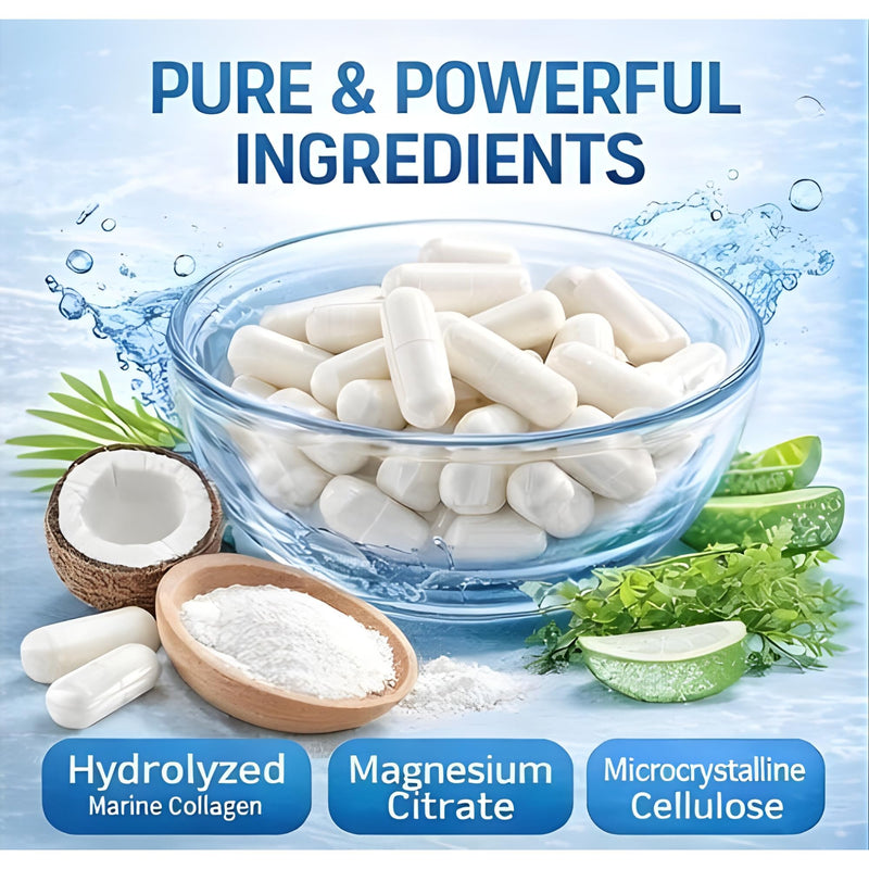Hydrolyzed Fish Collagen Marine Capsules – Skin, Joint Health Support Supplement – 5000mg, 30 Capsules – Pure Fish Collagen for Healthy Skin, Hair, Nails, and Joints – Made in the UK