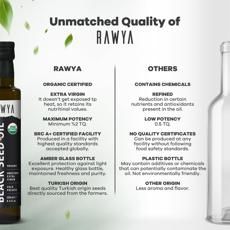 [Australia] - Black Seed Oil, Organic, 8.4 Fl Oz, RAWYA, Extra Strong Taste, High TQ, Cold Pressed, Glass Bottle, Nigella Sativa Oil, Non-GMO, Black Cumin Seed Oil, also known as Kalonji Oil, Nigella Oil 