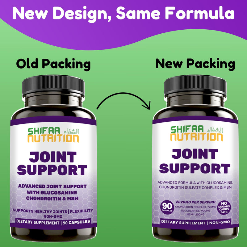 SHIFAA NUTRITION Halal Joint Support Supplement w/Glucosamine Chondroitin MSM | 2820mg 30 Servings | Non-GMO 90 Count (Pack of 1)