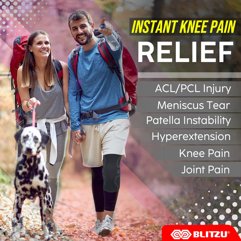 [Australia] - BLITZU Knee Braces for Knee Pain Women & Men - 2 Pack Set, Knee Brace Compression Sleeve for Knee Pain Meniscus Tear, ACL & Arthritis Pain Relief - Knee Sleeves Black L Large (1 Pair) 