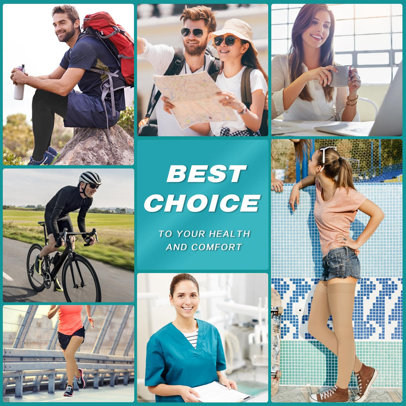 [Australia] - 2 Pairs Compression Stockings for Women & Men,20-30mmHg Thigh High Compression Socks,Closed Toe Medical Compression Socks with Silicone Dot Band-Best Support for Nursing Sports Varicose Veins Closed Toe--black and Beige Large 