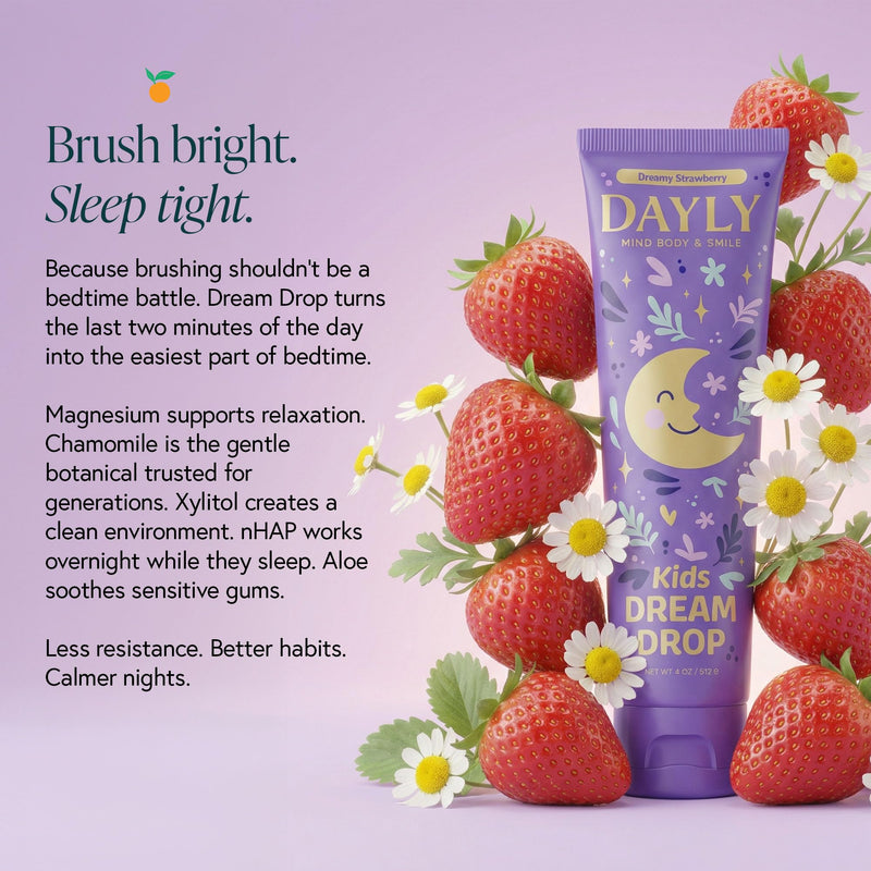 DAYLY Fluoride-Free Toothpaste - Nano Hydroxyapatite Toothpaste with Vitamins & Botanicals for Teeth Whitening and Enamel Remineralizing Support, 4 oz (PM | Dreamy Strawberry, Kids) PM | Dreamy Strawberry