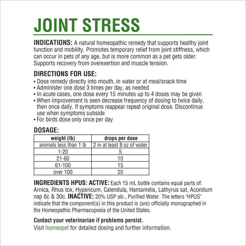 HomeoPet Joint Stress, Joint Support for Dogs and Cats, Liquid Pet Meds to Support Healthy Joint Movement, 15 Milliliters - PawsPlanet Australia