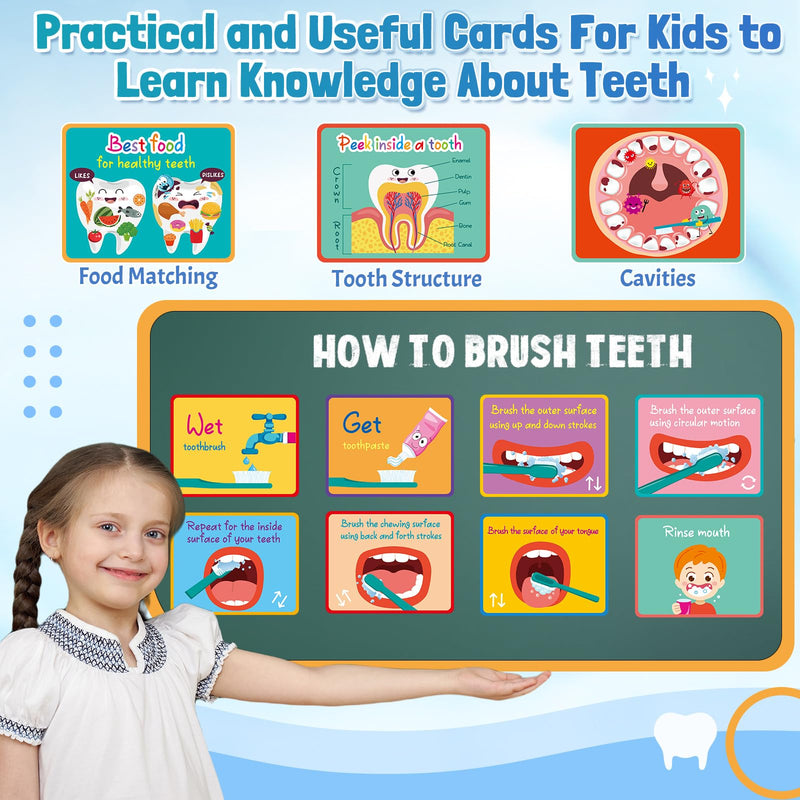 Skylety 2 Set Dentist Kit for Kids Dentist Play Set Dental Teeth Model with Toothbrush Child Dental Educational Card Standard Size Fake Brace Demonstration Teaching for Children Student (Cute Style) Cute Style
