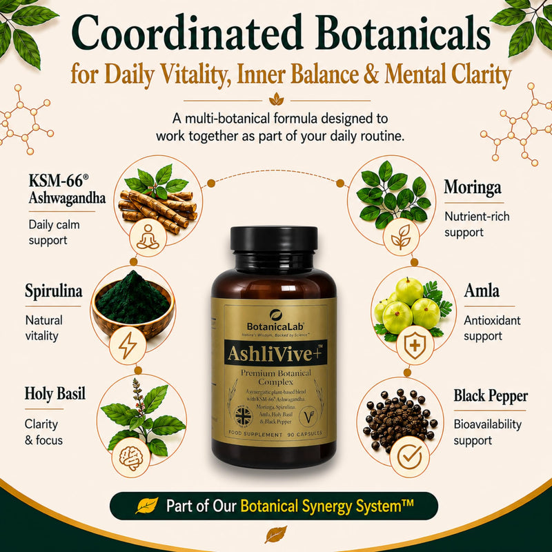 Complete Multi-Botanical Daily Support Complex | AshliVive+® Structured Botanical Formula with KSM-66® Ashwagandha | Stress Support, Calm Focus & Daily Vitality | UK Made Vegan | 90 Count