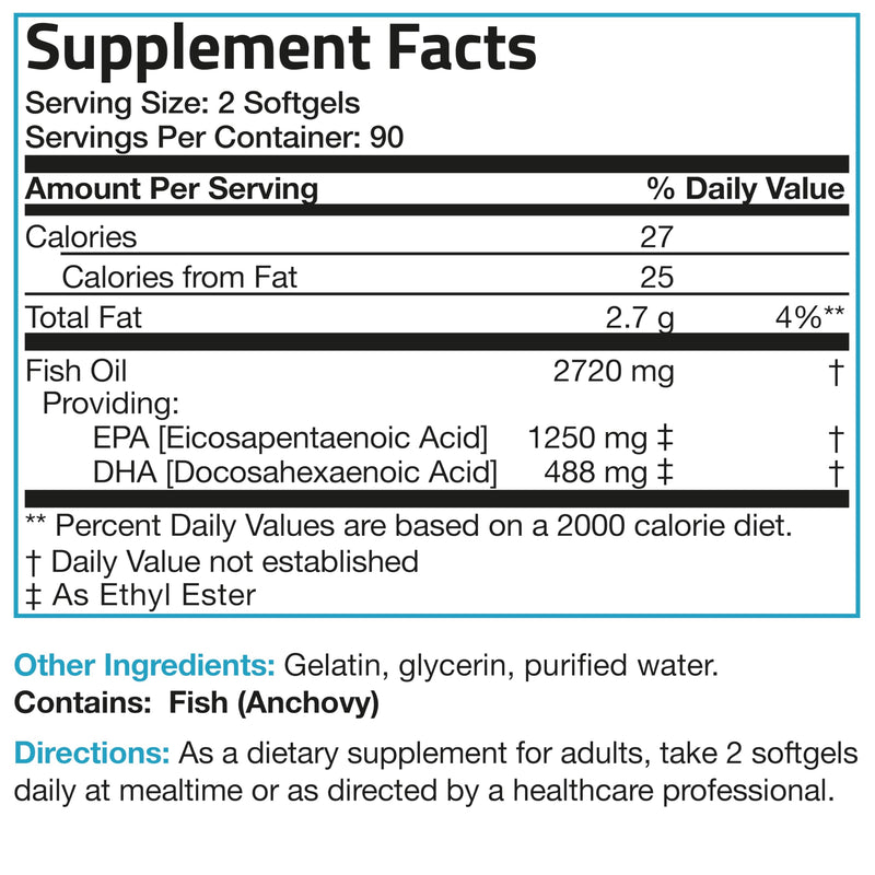 [Australia] - Bronson Omega 3 Fish Oil Triple Strength 2720 mg, High EPA 1250 mg DHA 488 mg, Non-GMO Heavy Metal Tested, 180 Softgels 180 Count (Pack of 1) 