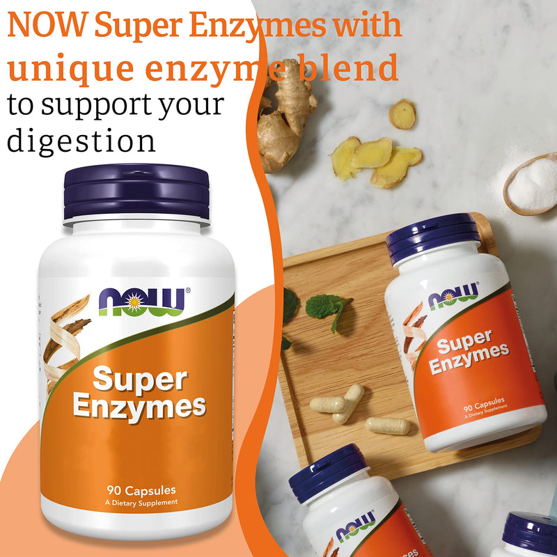 Now Foods, Super Enzyme, 90 Capsules, Lab-Tested, Highly Dosed, Gluten Free, SOYA Free, Non-GMO