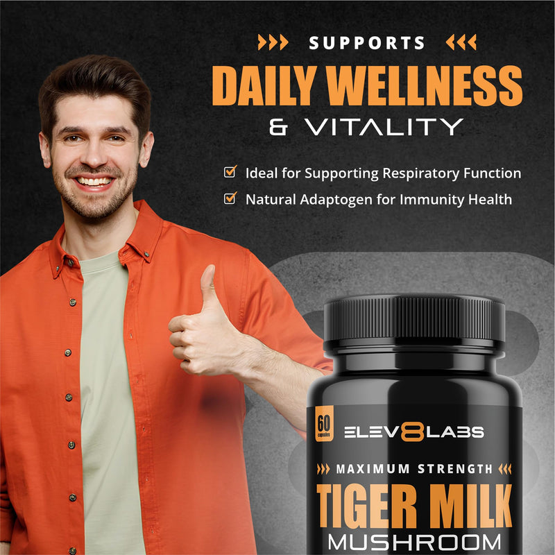 Tiger Milk Mushroom Capsules 1000mg - High Strength | 60 Capsules | Natural Adaptogen for Immunity & Respiratory Health | Supports Daily Wellness & Vitality | 1 Month Supply, 2 a Day 60 count (Pack of 1)