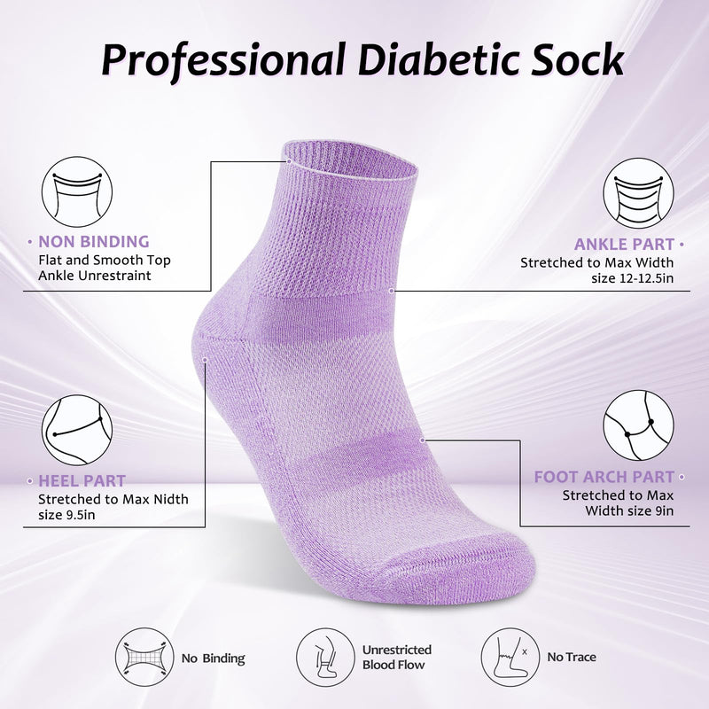 [Australia] - Diabetic Socks for Men Women,5 Pairs Bamboo Diabetic Ankle Socks for Women,Non-Binding Diabetic Socks Purple/Skyblue/White/Turquoise/Pink Large 