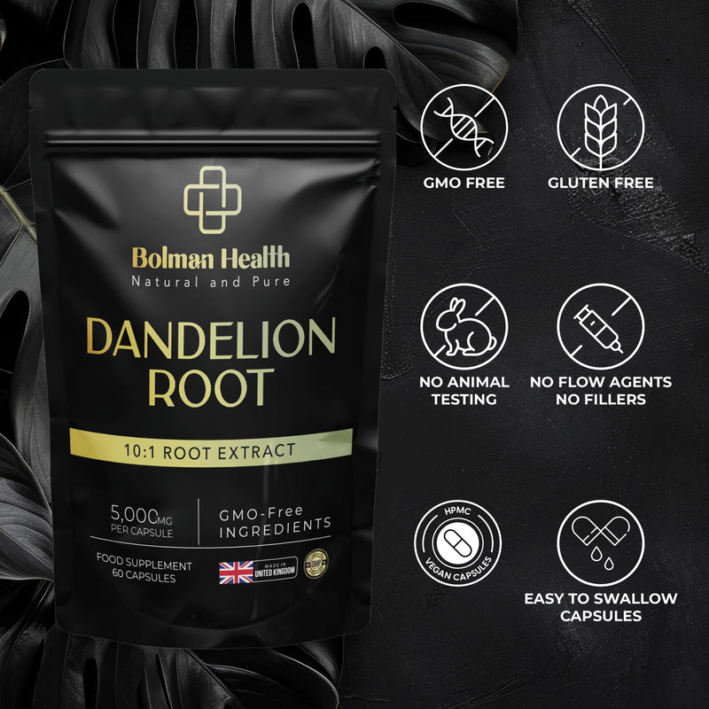 Dandelion Root Capsules | 500mg 10:1 Extract (Equivalent to 5000mg Root) | Taraxacum officinale | Supports Digestion & Liver Function | 60 Vegan Capsules | Non-GMO | Gluten-Free