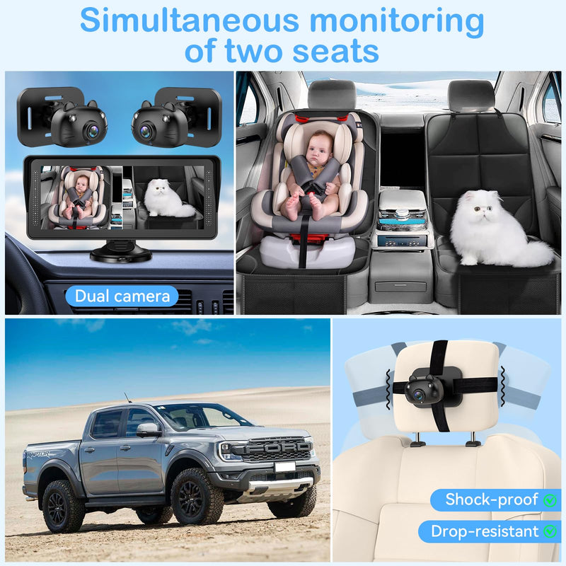 [Australia] - Dual Baby Car Camera for 2 Kids - 6.9'' Split Screen Ultrawide HD Display with Two Cameras, Easy Setup, Rotatable Night Vision Cameras, Ideal for Parents, Grandparents, Safe & Clear Viewing 