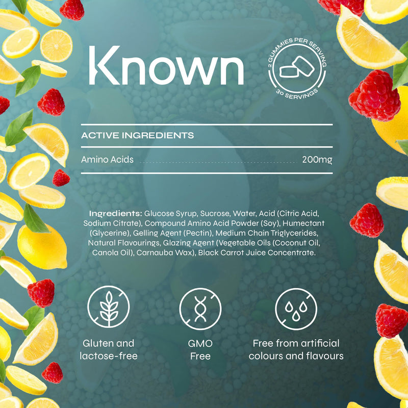 Known Essential Amino Acids Gummies – Pink Lemonade Flavour – Vegan Gummy Supplement with 200mg Amino Acids – Muscle Health & Recovery – 3 Month Supply – for Men & Women