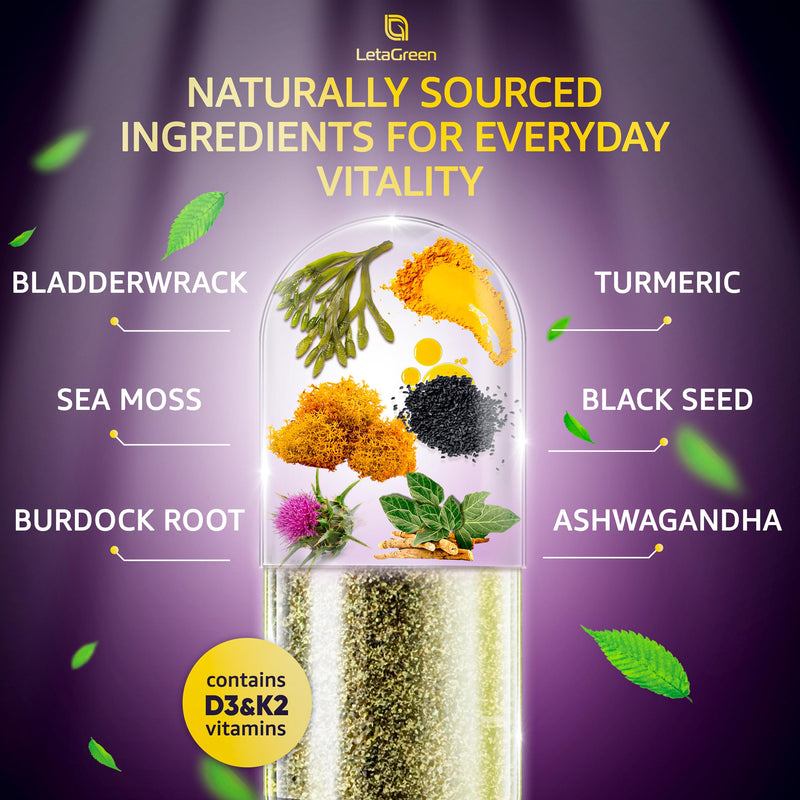 Sea Moss Capsules – 17-in-1 Blend with Black Seed Oil Ashwagandha Bladderwrack Burdock Root Turmeric Vitamin D3 K2 C for Daily Wellness – Multimineral Supplement for Men & Women – 120 Count Sea moss 120 Count (Pack of 1)