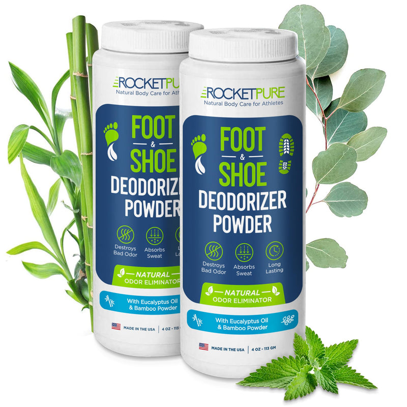 Rocket Pure Natural Foot and Shoe Deodorizer Powder, Deodorant and Odor Eliminator for Men and Women, Smell Remover, Formulated with Essential Oils, Made in the USA, Eucalyptus, 4 oz, (Pack of 2) 4 Ounce (Pack of 2)