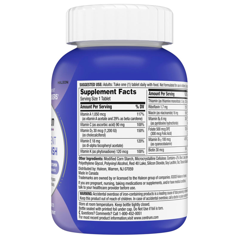 Centrum Nutrient Replenish Complete Multivitamin, 180 Tablets | Contains Vitamin C, Vitamin E and Zinc, Non-GMO Ingredients, Supports Memory and Cognition, GLP-1 Support