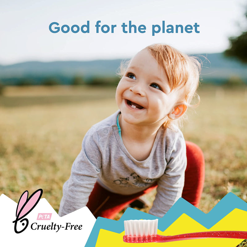 [Australia] - RADIUS Children's Toothbrush, Totz Brush, Extra Soft Bristles, Blue/Coral/Yellow, BPA Free & ADA Accepted, Designed for Delicate Teeth & Gums for Children 18 Months & Up, Pack of 3 3 Count (Pack of 1) 