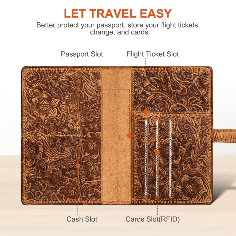 Genuine Leather Passport Holder Travel Bifold Wallet | For Men And Women Slim RFID Blocking Brown