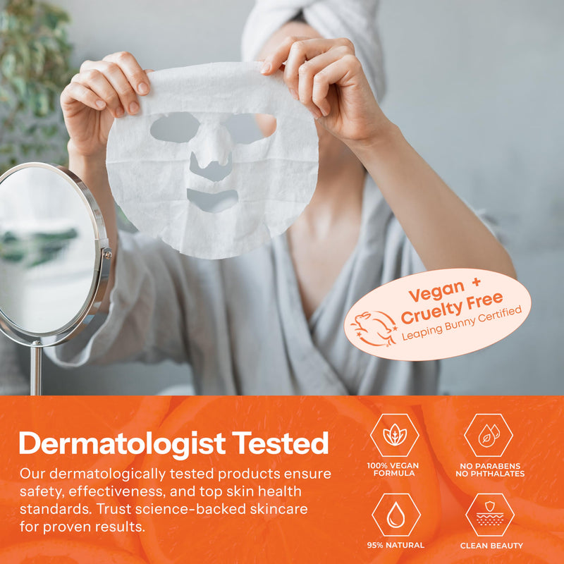 Skin 2.0 Vitamin C & Collagen Sheet Mask - Anti-Aging, Wrinkle & Age Spot Reducer, Hydrating & Moisturizing - Dermatologist Tested Korean Skincare, Clean Beauty, Cruelty-Free, All Skin Types - 5 Masks Vitamin C and Collagen