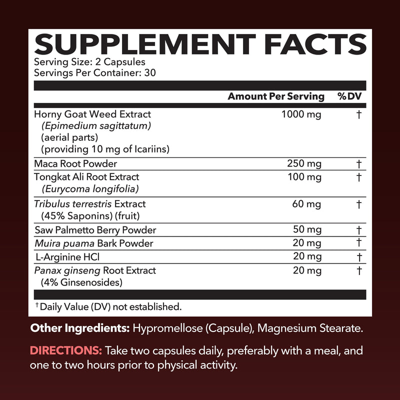 [Australia] - Horny Goat Weed Capsules for Men & Women - Extra Strength Performance & Energy Support with Tongkat Ali, Muira Puama, and Saw Palmetto - 1 Month Supply Herbal Supplement for Increased Endurance Capsules (60 Count) 