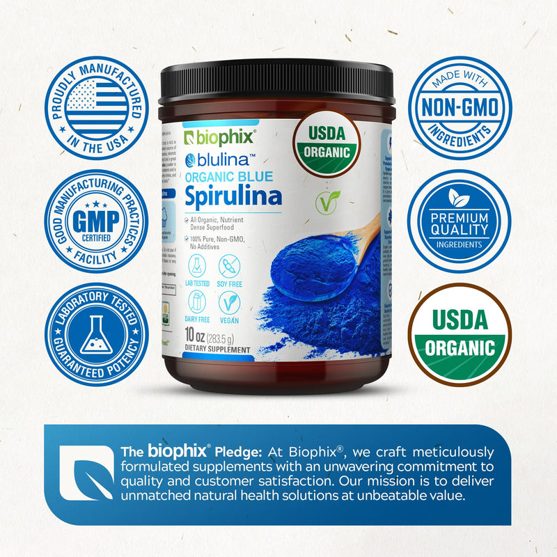 [Australia] - biophix Blue Spirulina Powder Organic Blulina 10 oz - Algae Organic Spirulina Powder 283 Servings - Superfood Supplement - Natural Blue Pigment - Espirulina en Polvo Organica Pura Azul 10 Ounce (Pack of 1) 