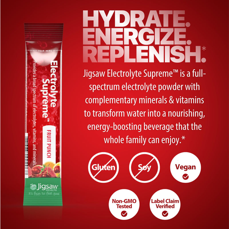 Jigsaw Health Electrolyte Supreme | Broad Spectrum of Electrolytes + Trace Minerals | Fruit Punch Flavor | 60 Servings (Packets)