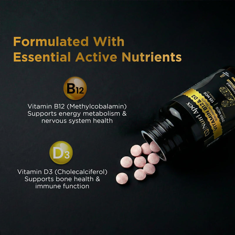 Vitamin B12 and D3 Sublingual Tablets – 2500mcg B12 (Methylcobalamin) + 5000 IU D3 (Cholecalciferol) Fast-Absorbing for Energy, Mood, Immune & Bone Health – Non-GMO, Soy-Free, Made in USA, 60 Tablets 60 Count (Pack of 1)