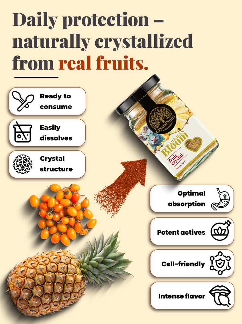 Collagen Bloom 90g – Better Then Freeze Dried Fruit - Concentrated Pineapple and sea Buckthorn Fruit Powder with Bovine Collagen - Low Temperature Drying – Preserving Natural enzymes
