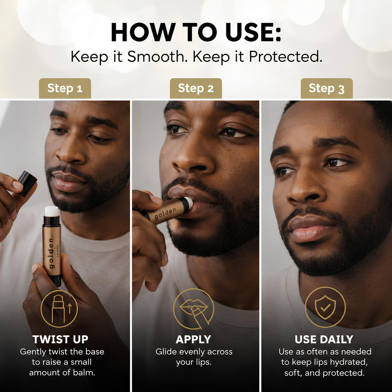 Golden Grooming Co. Lip Balm Set for Men - Soothing & Moisturizing Lip Balms for Dry, Cracked, Chapped Lips - Infused with Aloe Vera & Vitamin E - Vanilla Scent - Pack of 10