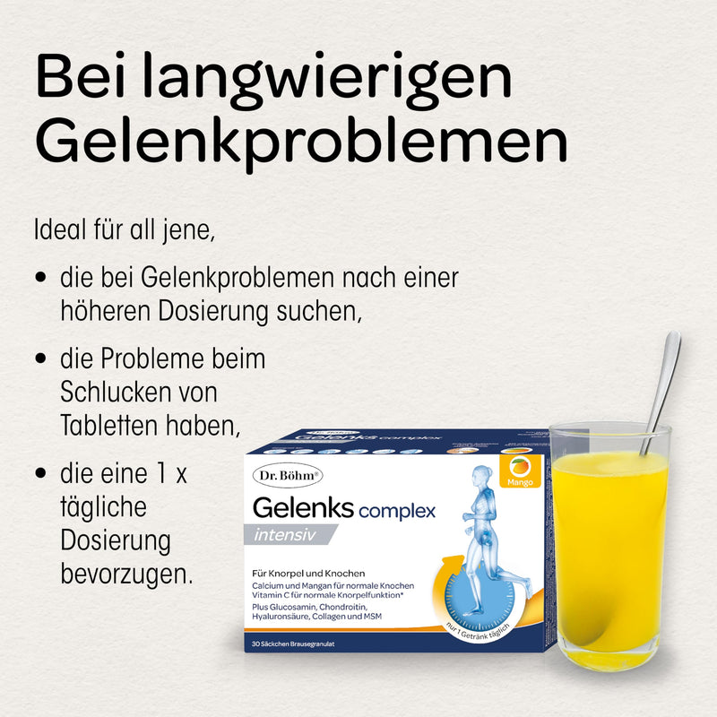 [Australia] - Dr. Böhm Joint complex intensive: For joints, bones, cartilage & intervertebral discs, drinking powder with joint nutrients, calcium & vitamin D, with mango flavor, 30 pieces 