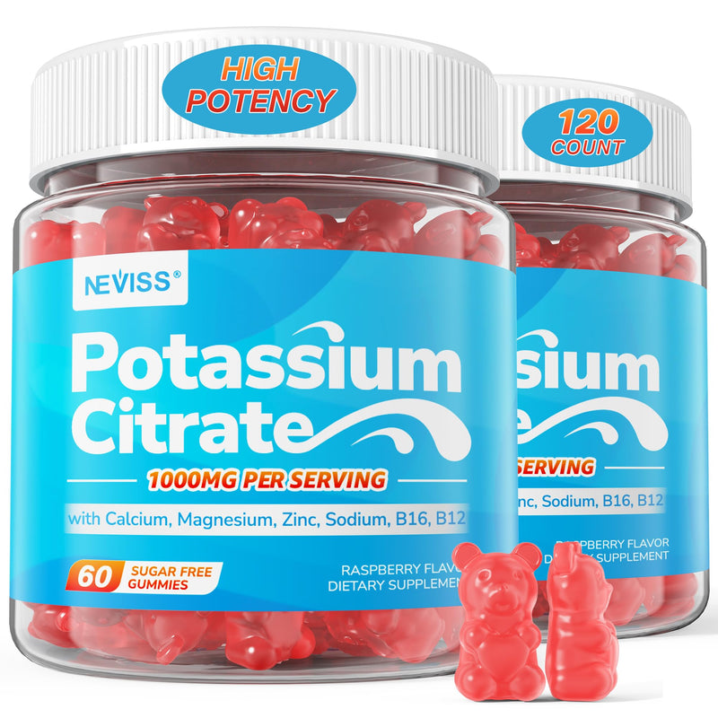 [Australia] - Potassium Citrate 1000mg Gummies, Potassium Magnesium Supplement + Calcium, Zinc, Sodium, Vitamin B6, B12, Support Leg Cramps, Electrolyte Balance, Body Performance, Energy Boost, Sugar Free, 120 Cts 60 Count (Pack of 2) 