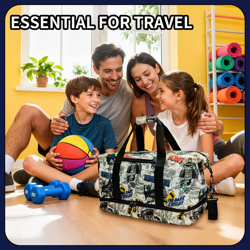 Batman Duffle Bag, Super Hero Travel Bag Gift for Man Boys | Adjustable Shoulder Strap, Shoe Compartment, Waterproof Graffiti