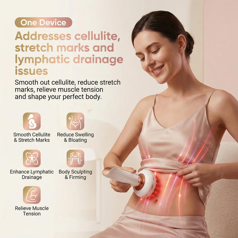 4-in-1 Lymphatic Drainage Massager - Body Sculpting Machine - Anti Cellulite Massage Tool for Cellulite Reduction, Fat, Pain Relief on Legs, Arms, Belly, Butt & Stomach