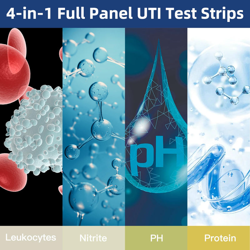 [Australia] - 4-in-1 UTI Test Strips, 50ct Full Panel Urinary Tract Infection Test Kit at Home for Women Men Kids, Urinalysis Leukocytes, Nitrites, PH, Protein Urine Strip for UTI and Bladder, 50 Strips 50 Cups 1 Count (Pack of 50) Blue-4in1 