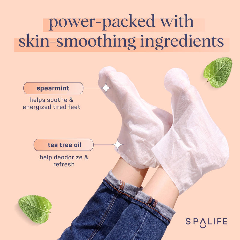 [Australia] - SpaLife Softening Care Foot Sockies (8-Pack) - Spearmint & Tea Tree Oil, Exfoliating Pack for Healthy Feet, Intensive Repair, Callus Remover Sockies, Dry Skin Solution, Moisturizing Foot Treatment Foot Socks (8 Pack) 