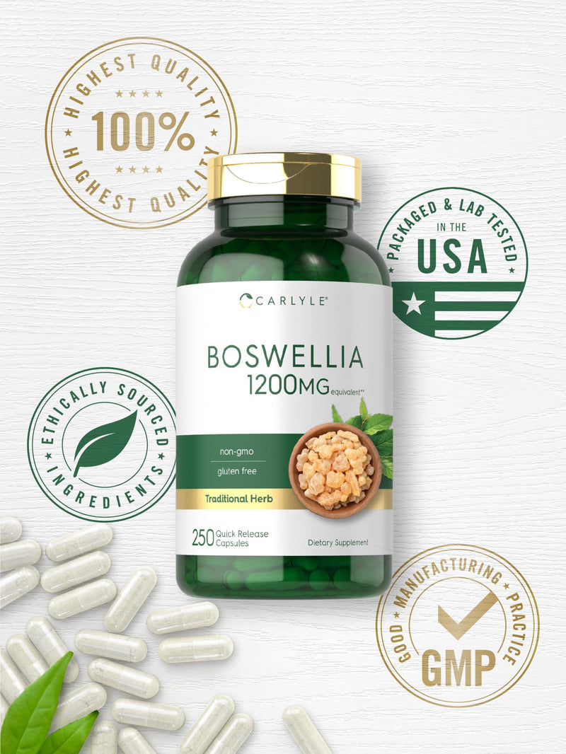 [Australia] - Carlyle Boswellia Extract Capsules 1200mg | 250 Count | Boswellia Serrata Complex with Black Pepper Extract | Non-GMO, Gluten Free Supplement 