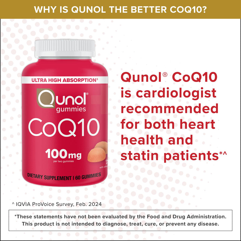 Qunol CoQ10 100mg Gummy, Ultra High Absorption, Antioxidant, 120 Gummies 60 Count (Pack of 2)