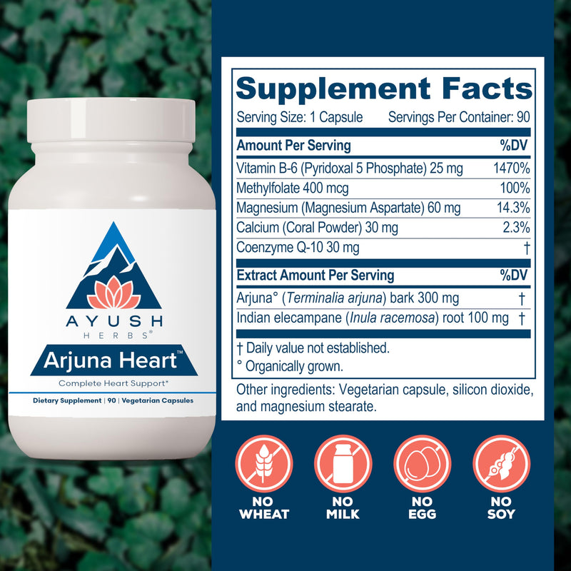 [Australia] - Ayush Herbs Arjuna Heart, Herbal Supplement for Heart Support, Heart-Protection Capsules for Men and Women, 90 Vegetarian Capsules 